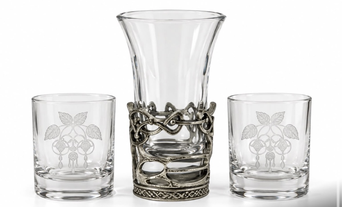 Glassware available in the Celtic Gold shop, Peel