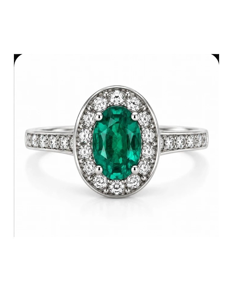 Emerald & Diamond Halo Ring