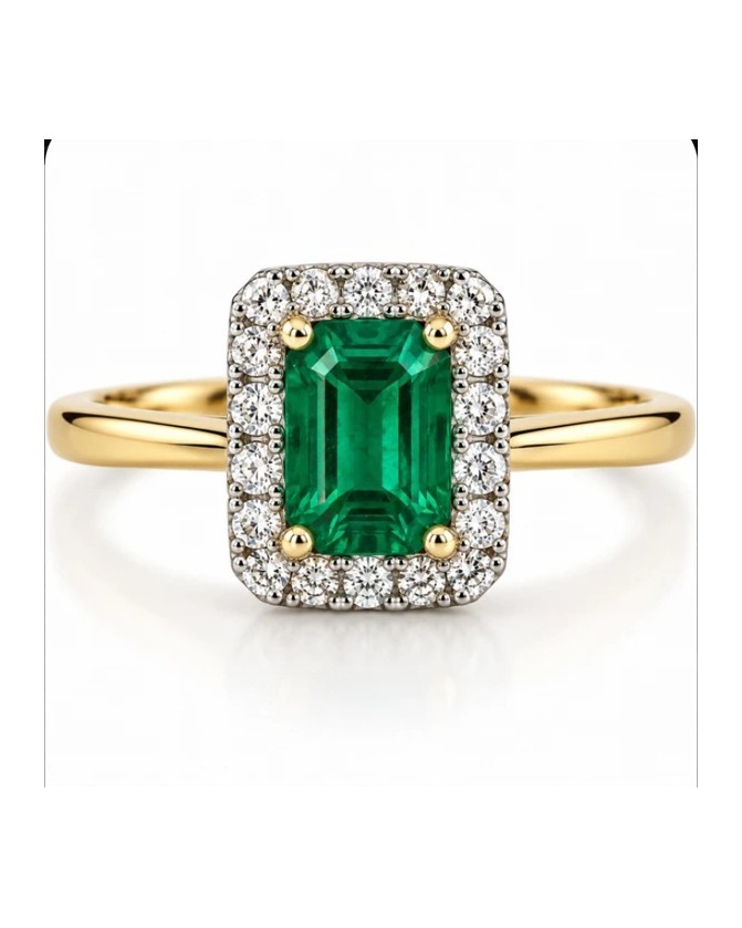 Emerald & Diamond Halo Ring