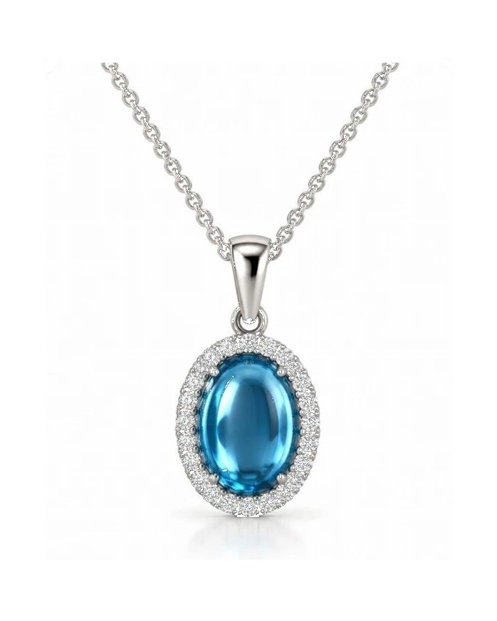Blue Topaz & Diamond Halo Pendant