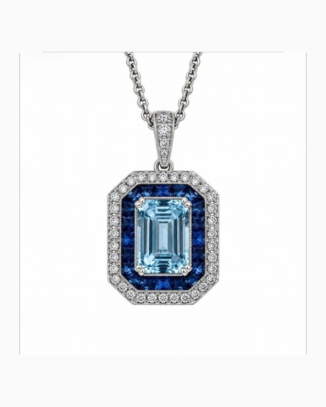 Aquamarine, Sapphire & Diamond Pendant