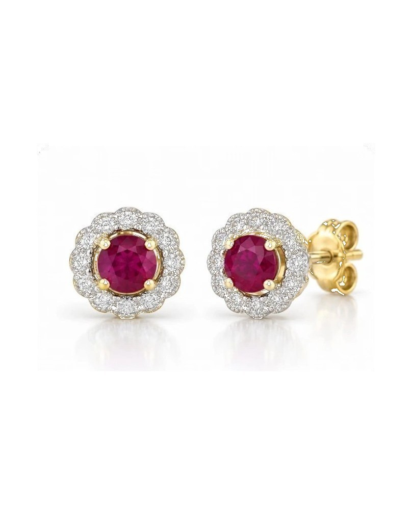 Ruby & Diamond Halo Earrings
