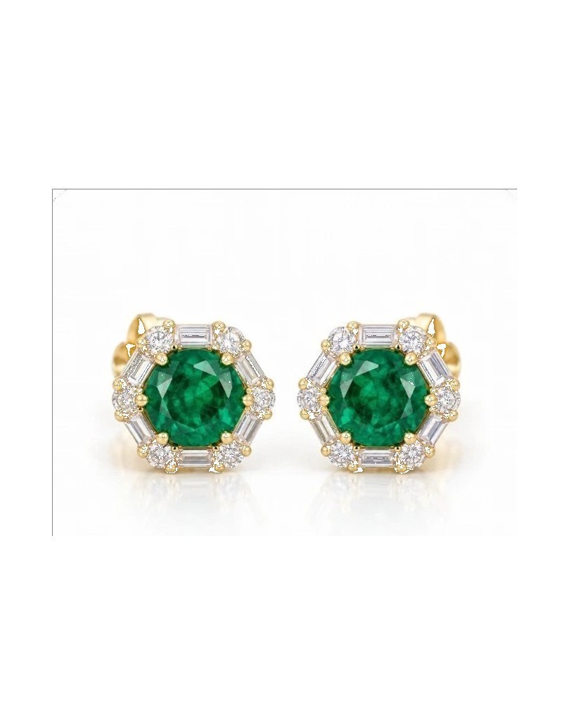 Emerald & Diamond Stud Earrings