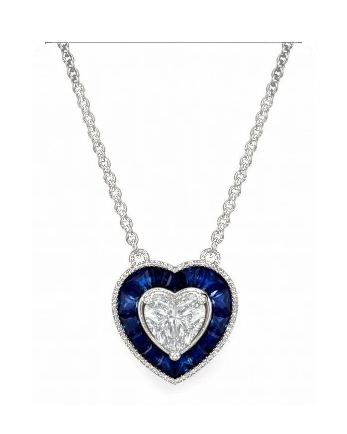 Sapphire & Diamond Heart Pendant